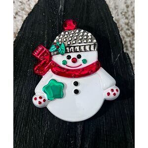 Vintage Best Snowman Brooch, Pendant, Ornament – 1980s Enamel Christmas Jewelry